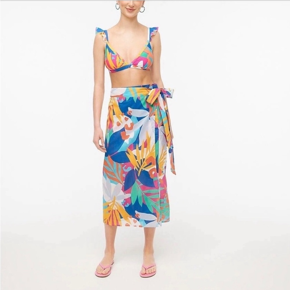J. Crew XS Multicolor Tropical Wrap Midi Skirt Bright Print